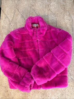 Tractr Kids Hot Pink Faux Fur Puffer Jacket